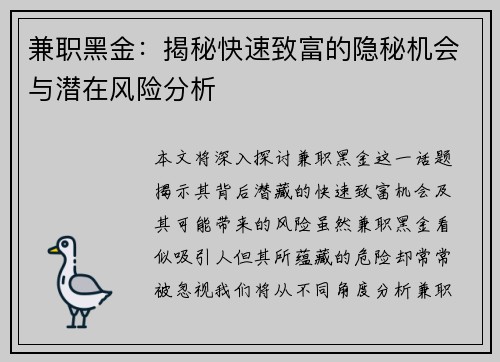 兼职黑金：揭秘快速致富的隐秘机会与潜在风险分析